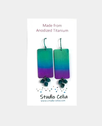 Titanium Turquoise Magenta Long Drop Earrings with Apatite