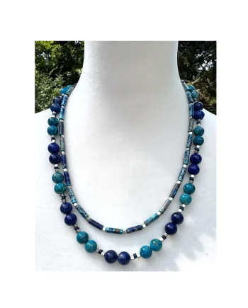 Imperial Jasper, Lapis Lazuli, and Pewter 2-Strand Necklace