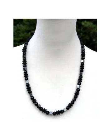 Contrasting Textures Onyx and Hematite Adjustable Necklace